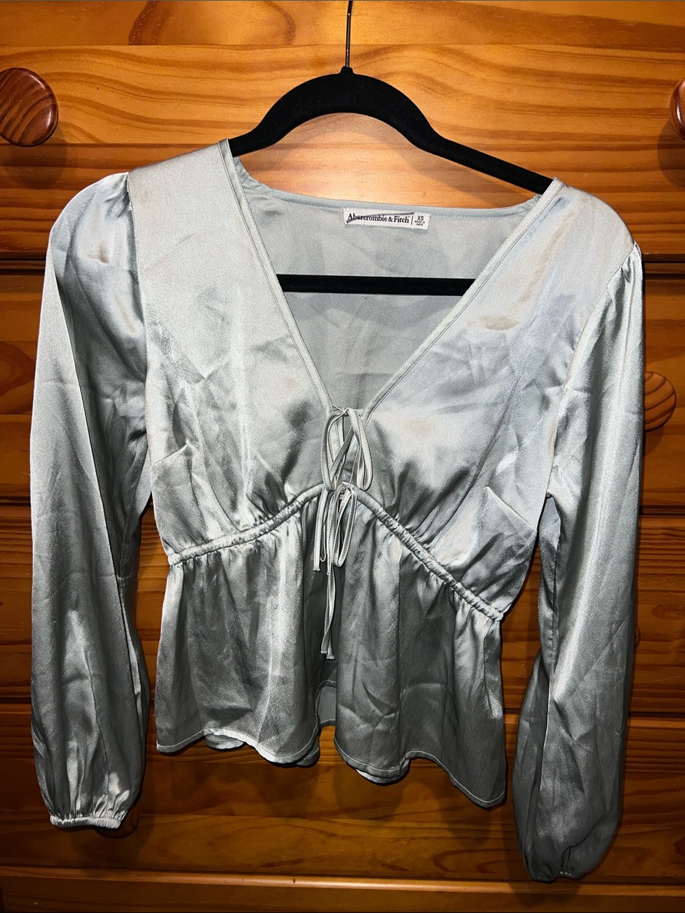 Abercrombie & Fitch Silver/Blue Tie-Front Satin Blouse